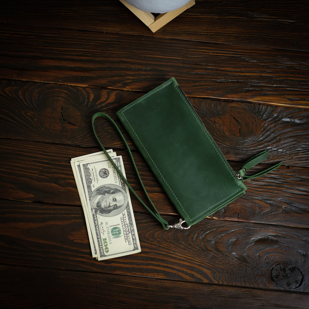 Long Leather Wallet Green