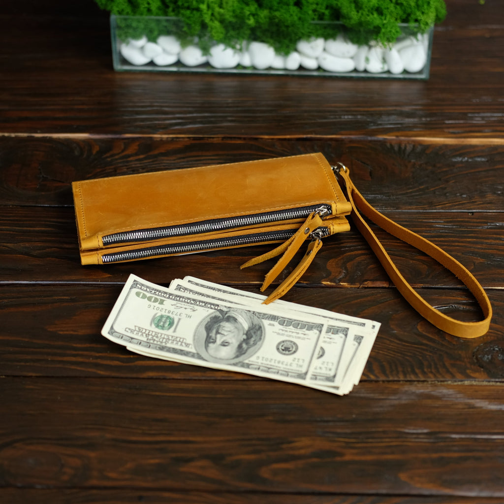 Long Leather Wallet Camel