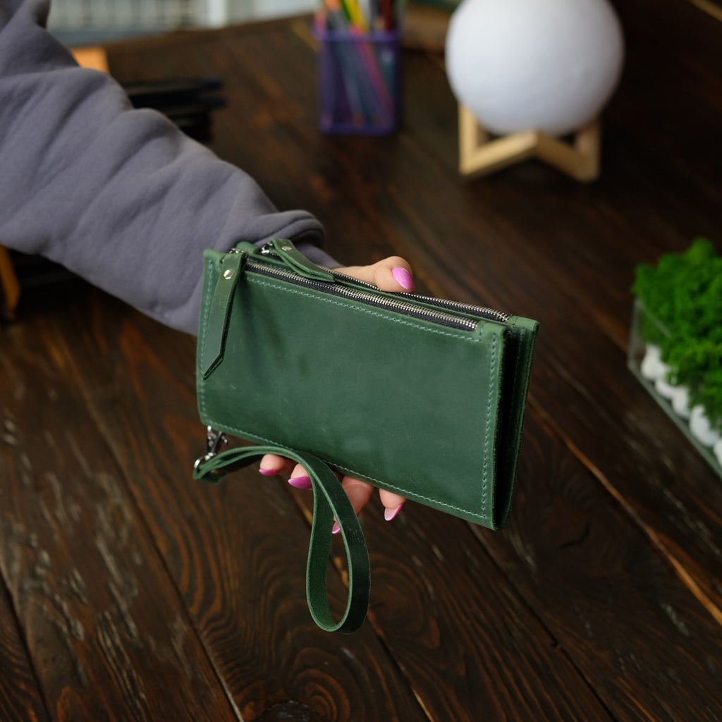 Long Leather Wallet Green