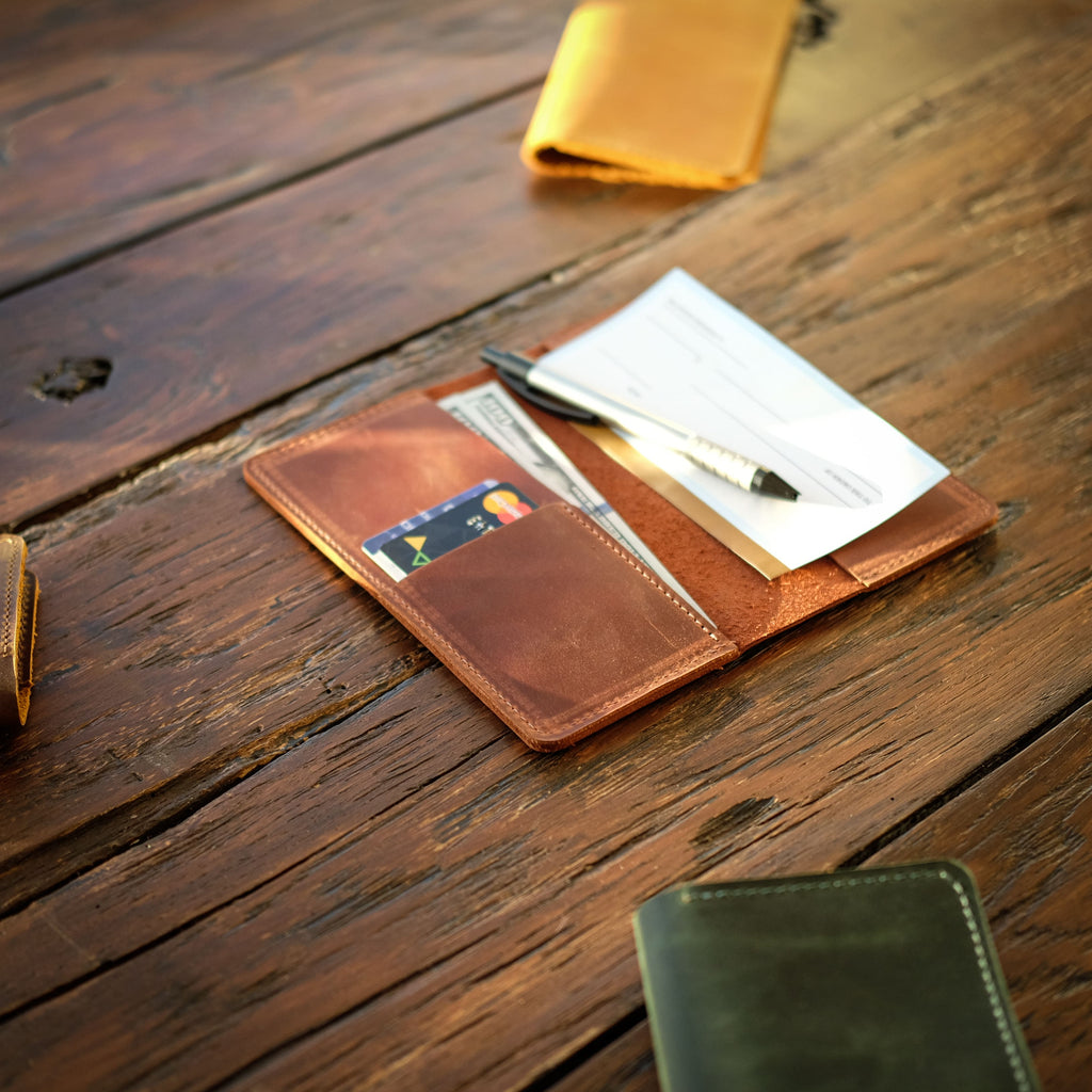 Leather Checkbook Cover | Whiskey