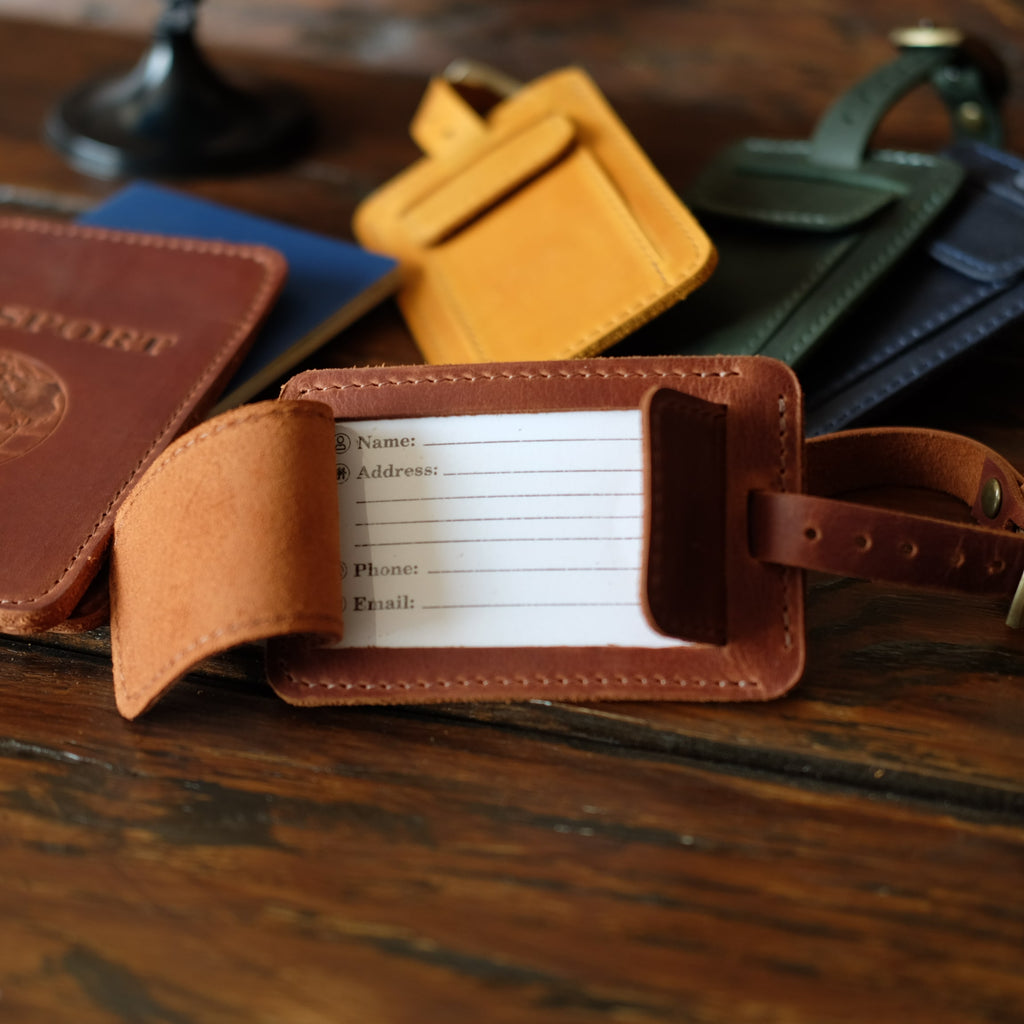 Leather luggage tag