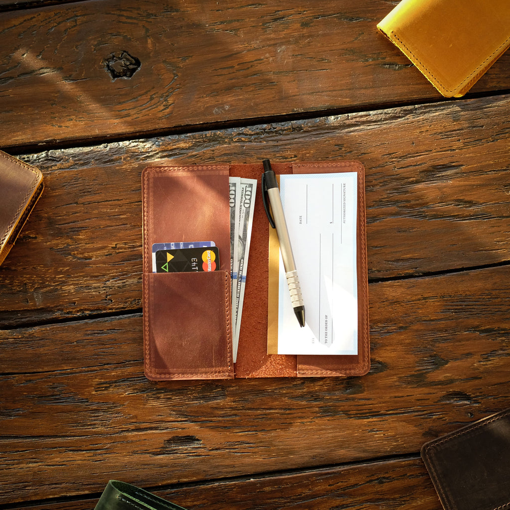 Leather Checkbook Cover | Whiskey